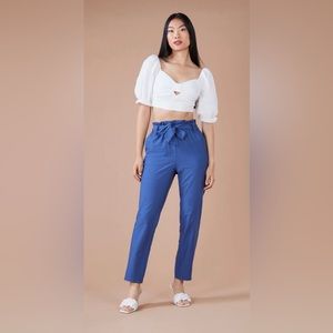 🤍BCBGENERATION PUFF SLEEVE CROPPED TOP WITH BOW WHITE L